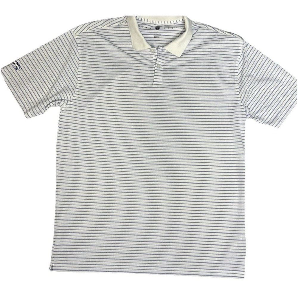 Nike Golf Performance Dri-Fit Polo Striped White Blue Top Shirt Sz XL